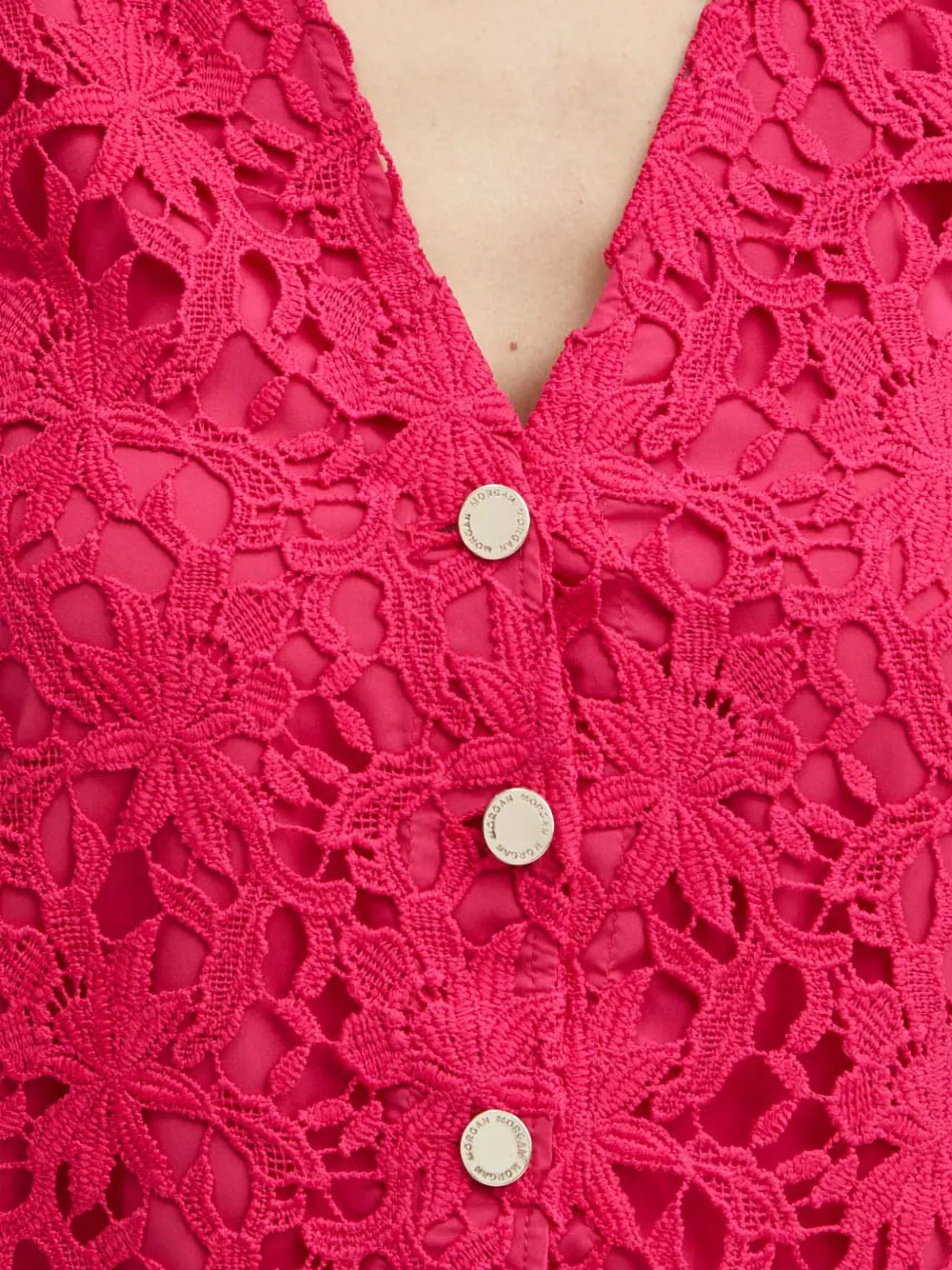 Morgan Oria top met bloemenkant en V-hals Roze