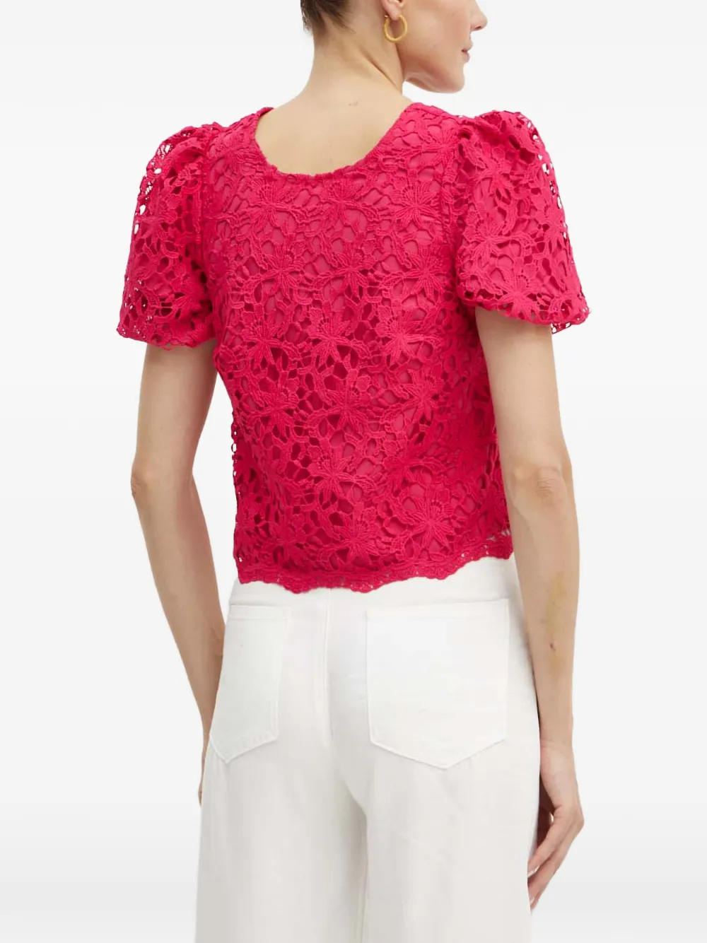Morgan Oria top met bloemenkant en V-hals Roze