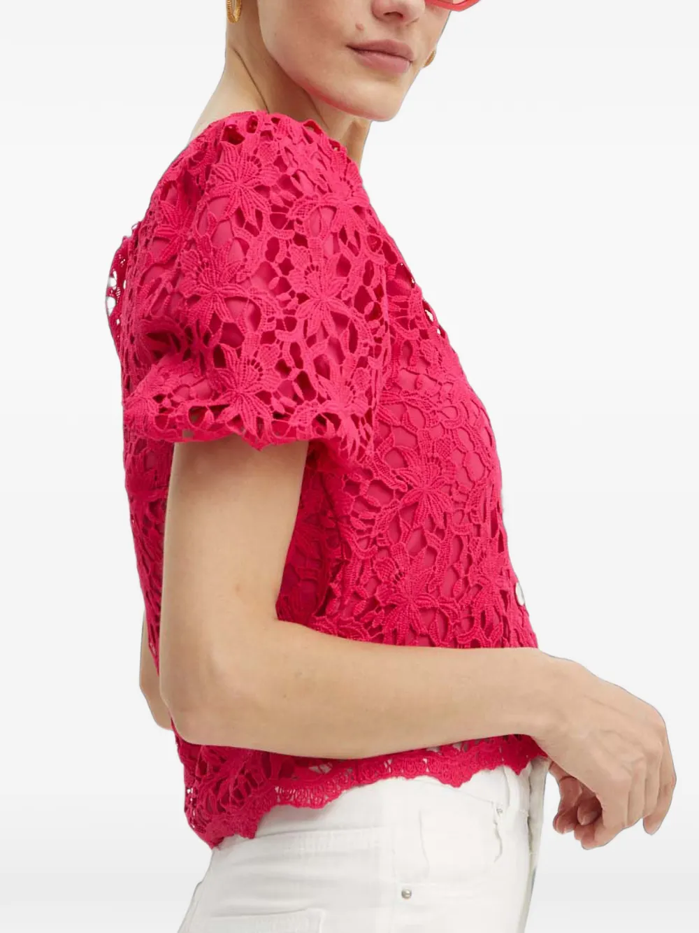 Morgan Oria top met bloemenkant en V-hals Roze