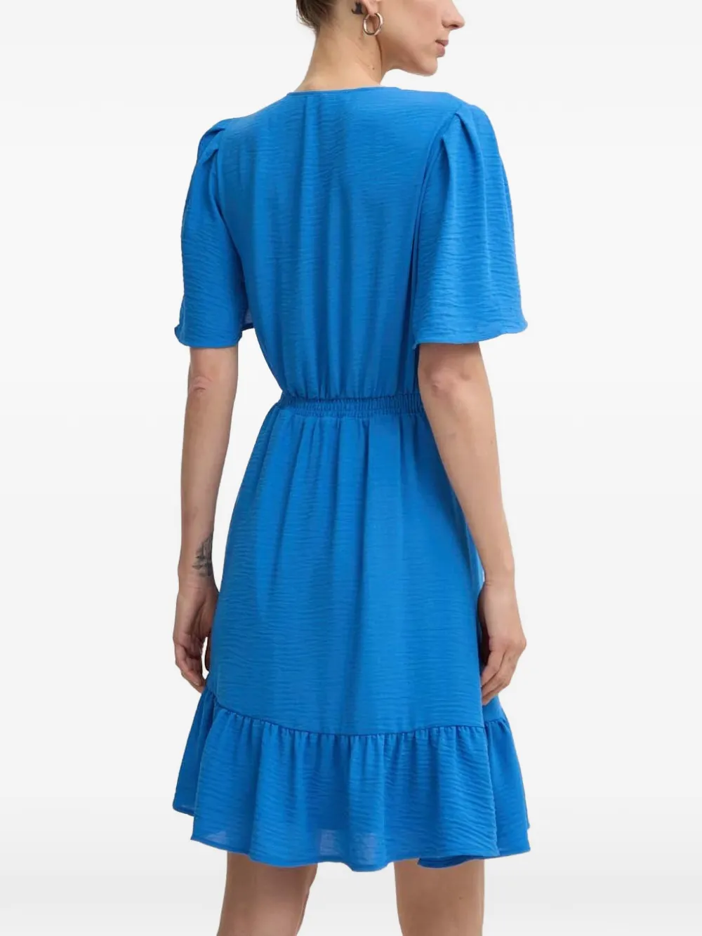 Morgan ruffled-hem V-neck mini dress Blauw