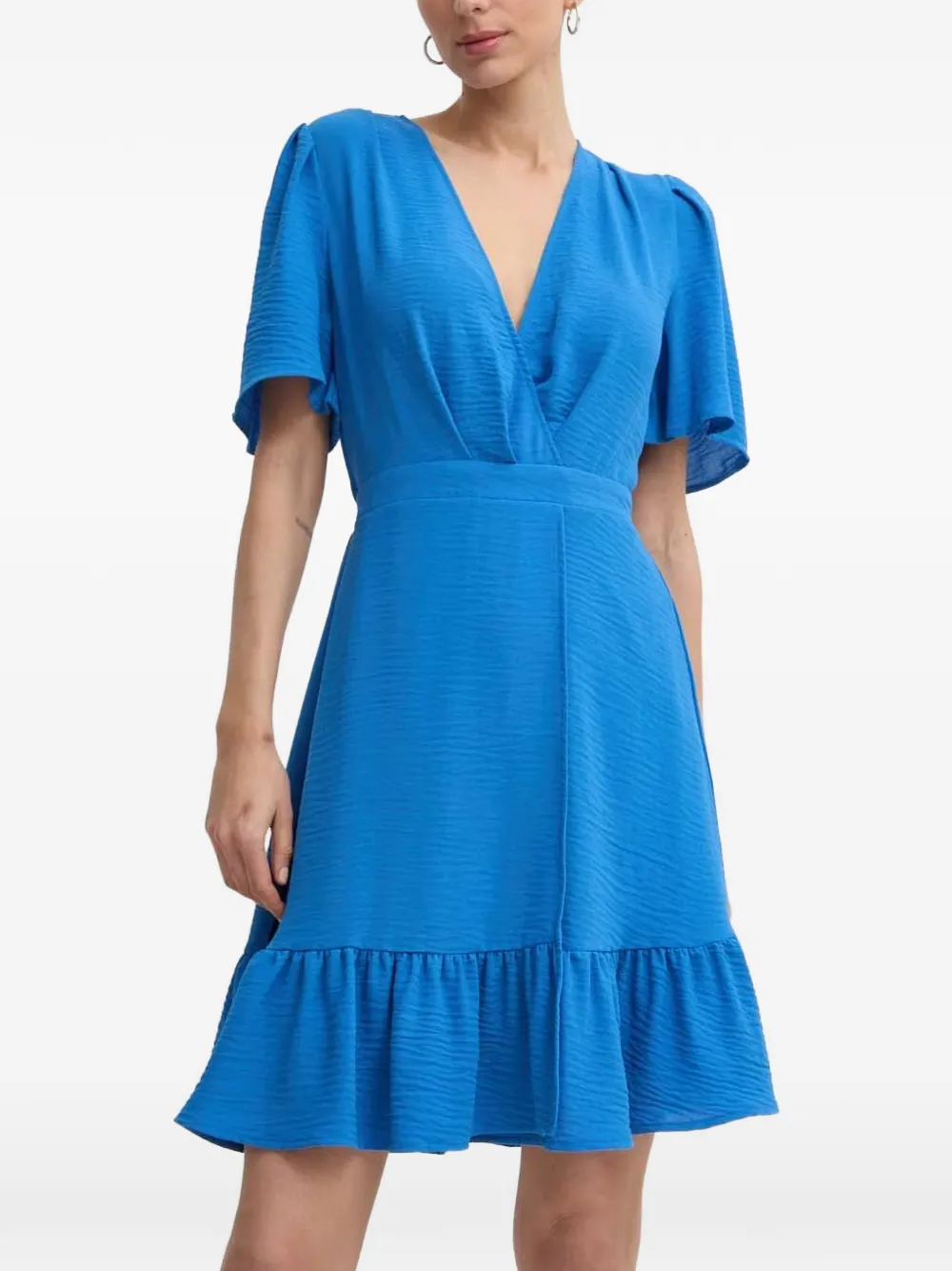 Morgan ruffled-hem V-neck mini dress Blauw