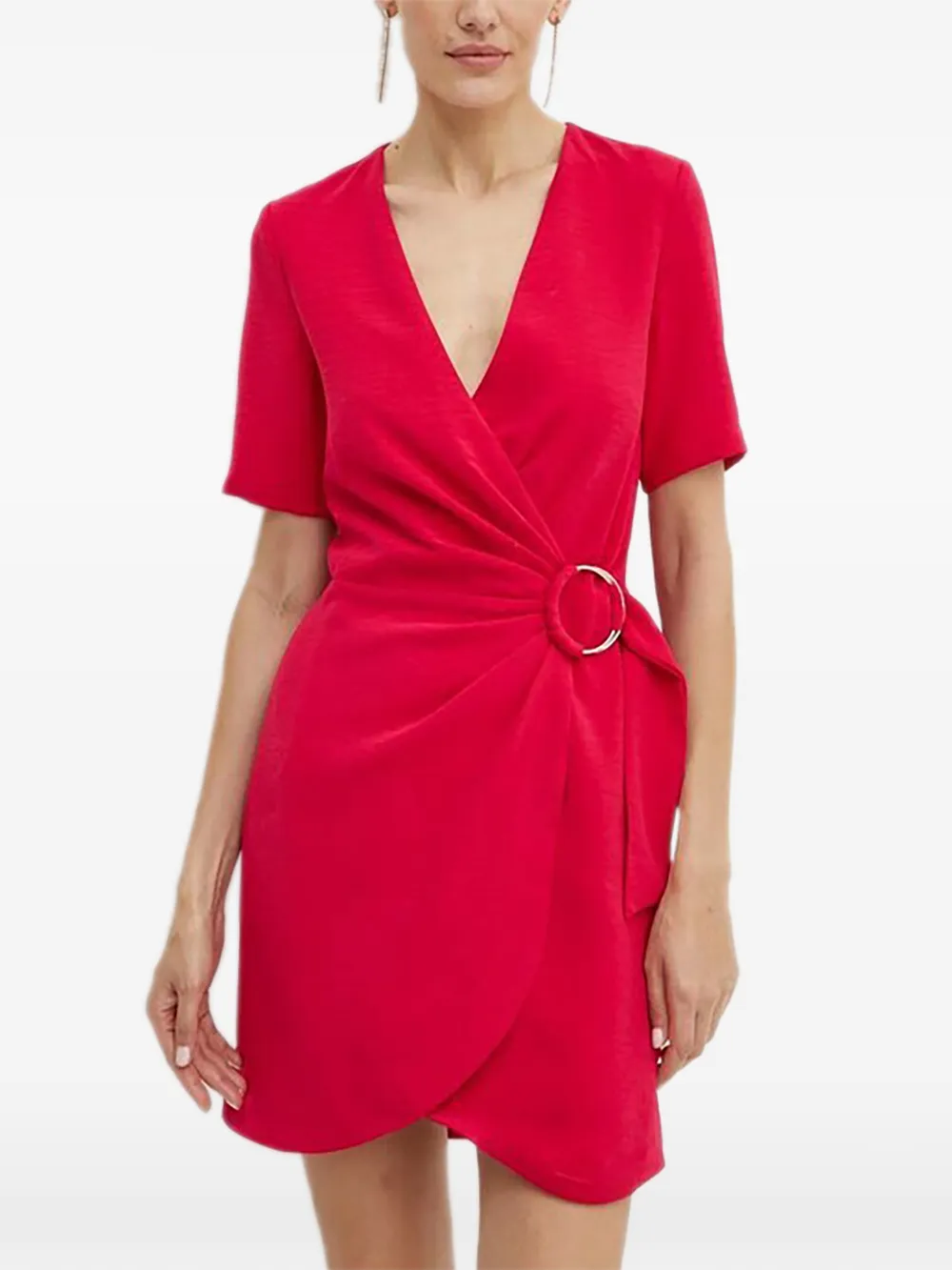 Morgan V-neck Short-sleeve Mini Dress In Red