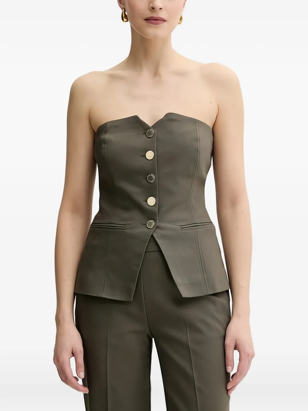 Morgan Button Strapless Top In Green