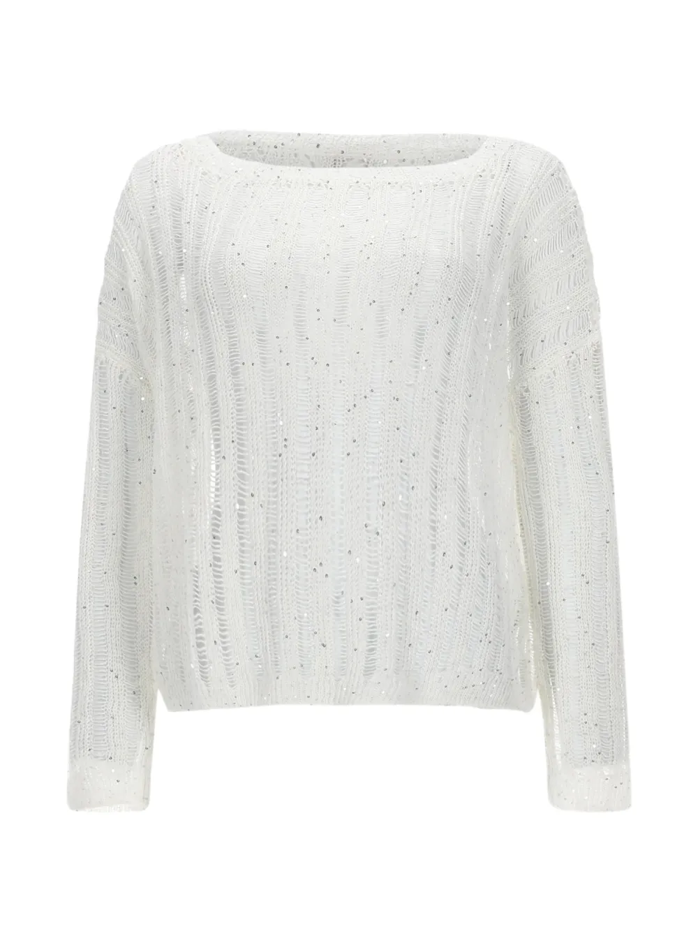 120% Lino sequin-embellished open-knit sweater - Weiß