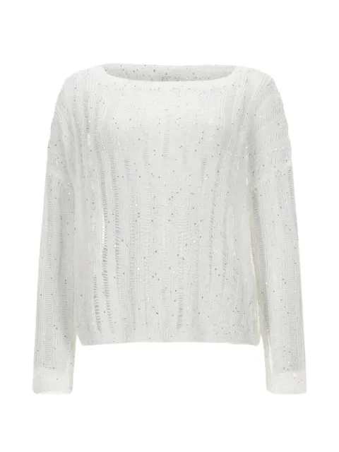 120% Lino sequin-embellished open-knit sweater