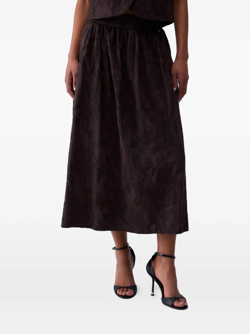  Liu Jo Floral-embroidered Midi Skirt - Brown 
