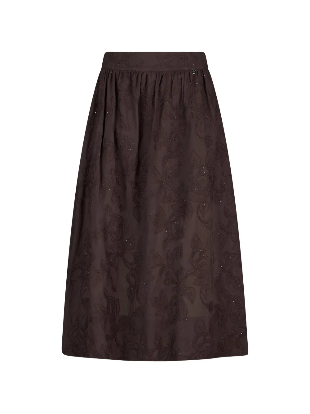 LIU JO floral-embroidered midi skirt - Marrone