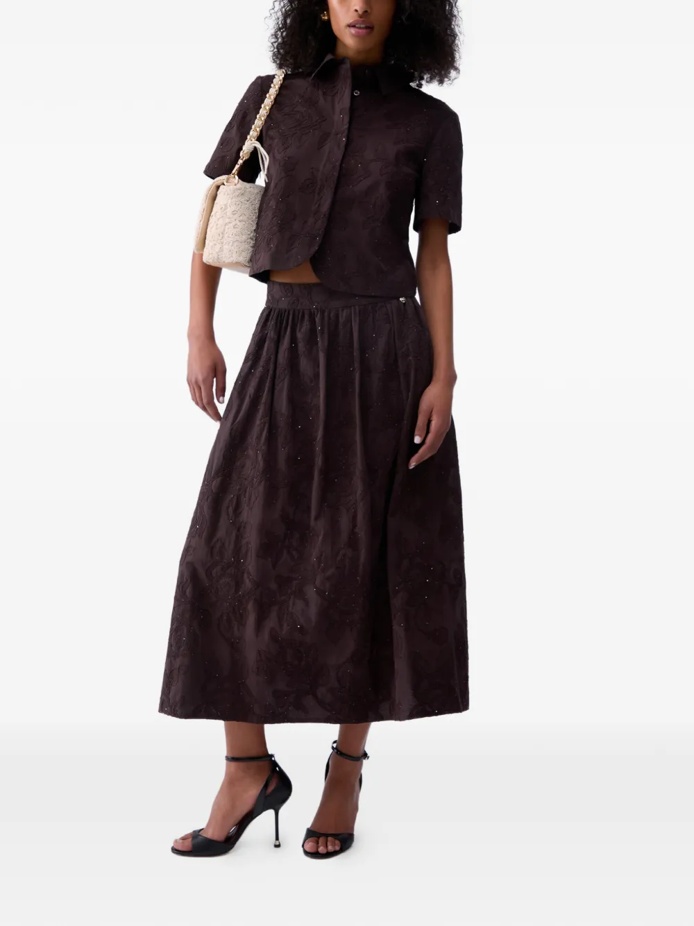  Liu Jo Floral-embroidered Midi Skirt - Brown 