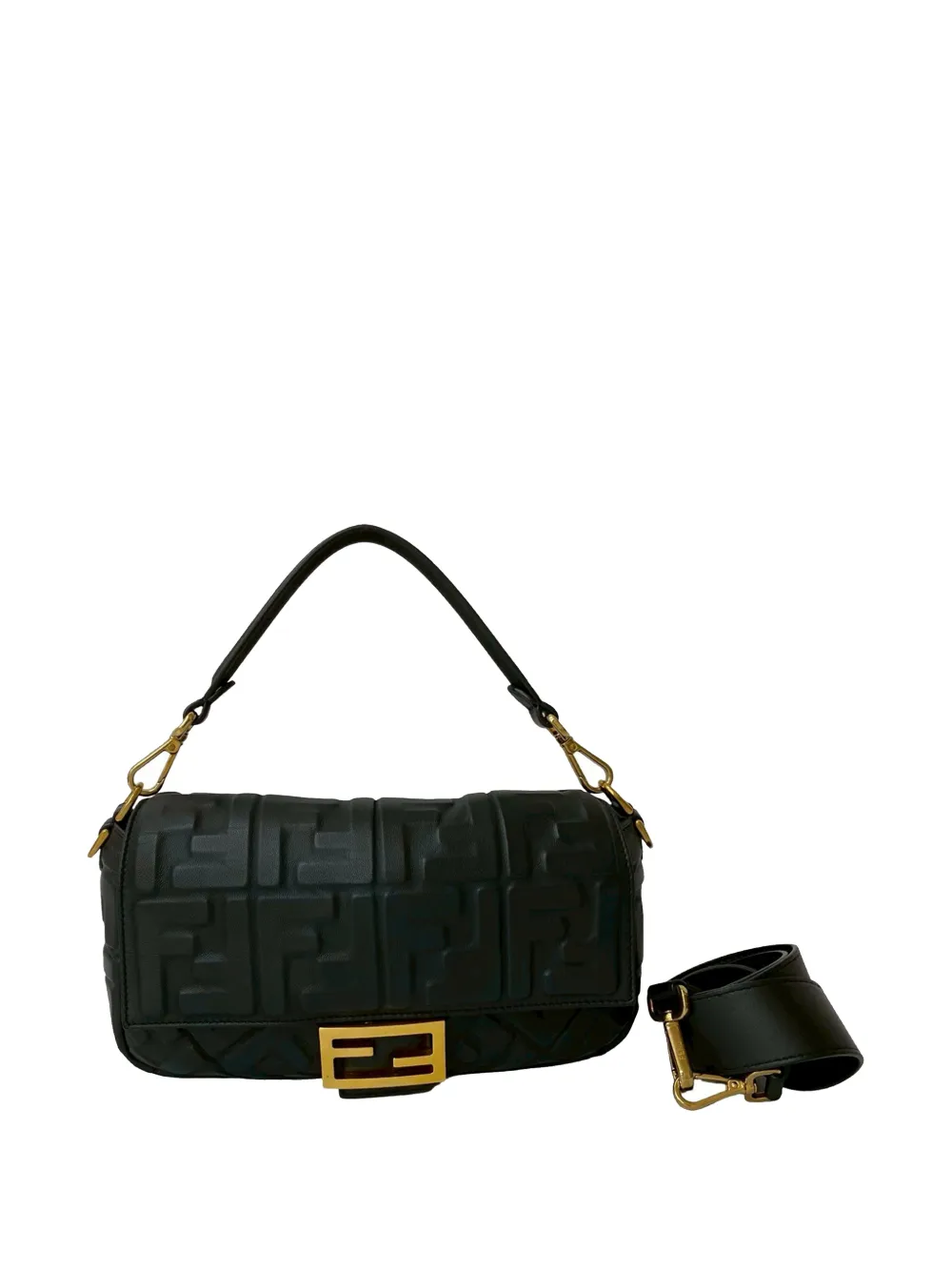 Fendi Pre-Owned 2010-2025 Zucca Embossed Leather Baguette satchel - Nero