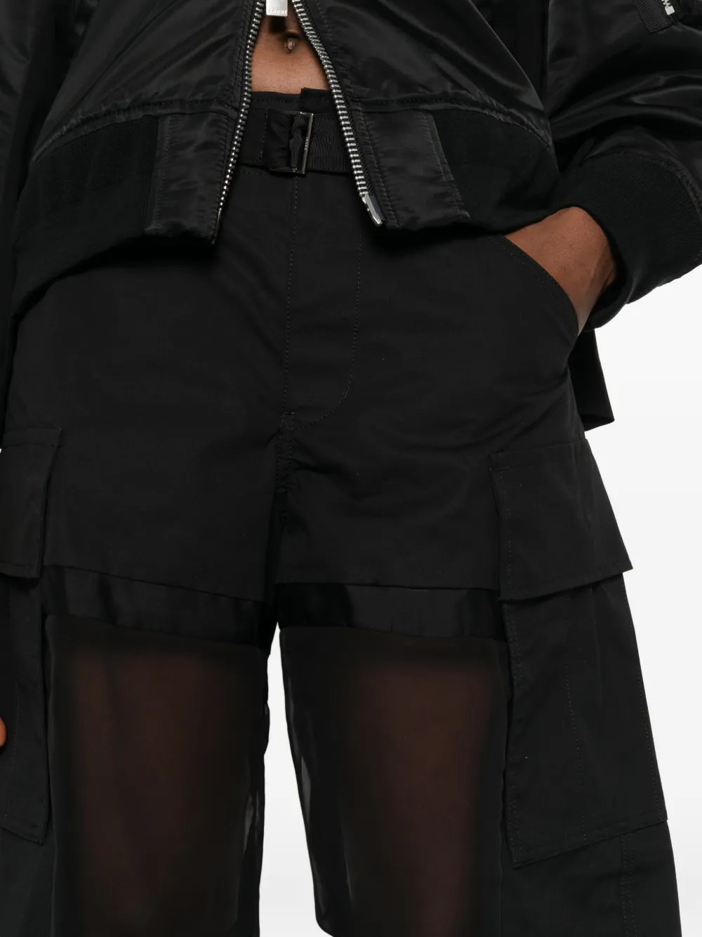 sacai Broek met cargo zak en doorzichtig detail Zwart