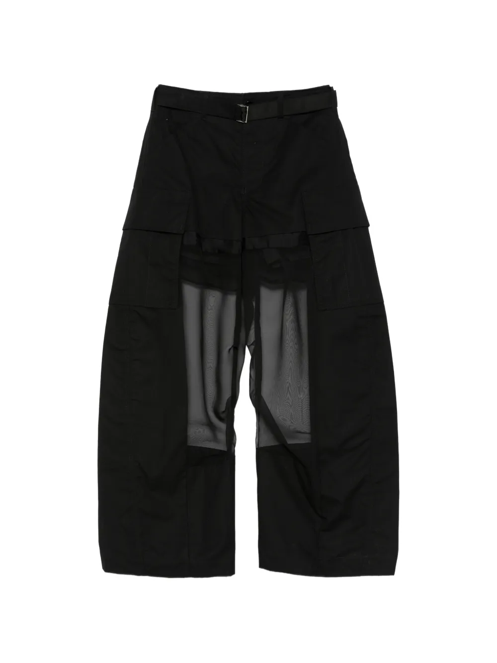sacai cargo-pocket sheer-detail trousers - Nero