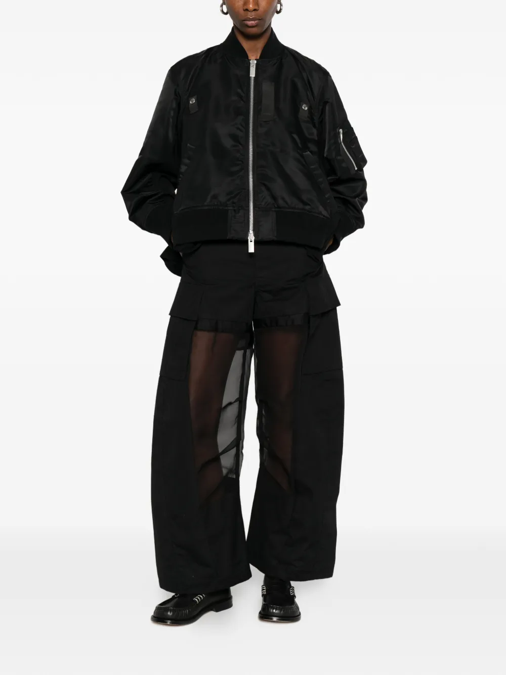 sacai Broek met cargo zak en doorzichtig detail Zwart