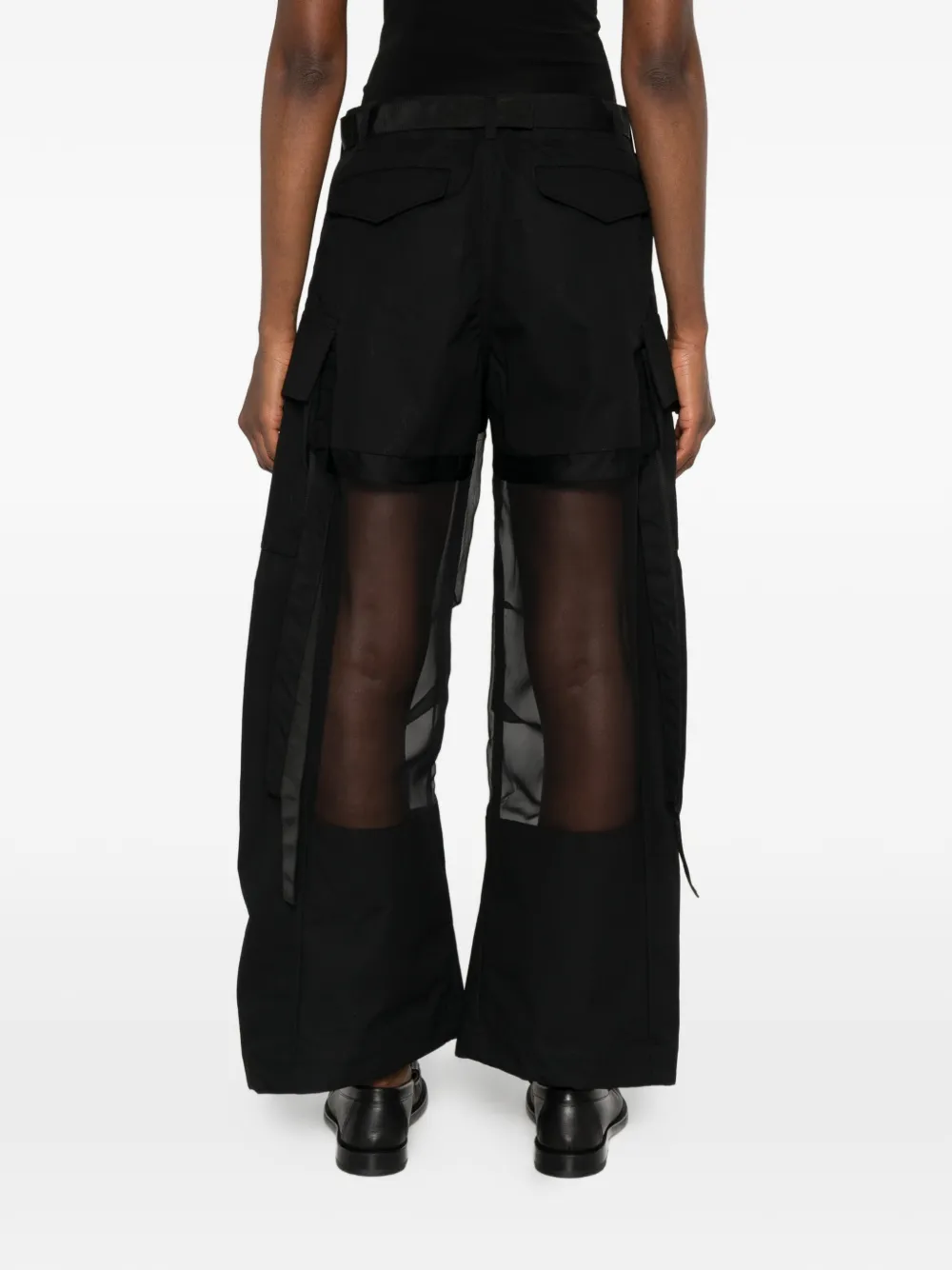 sacai Broek met cargo zak en doorzichtig detail Zwart
