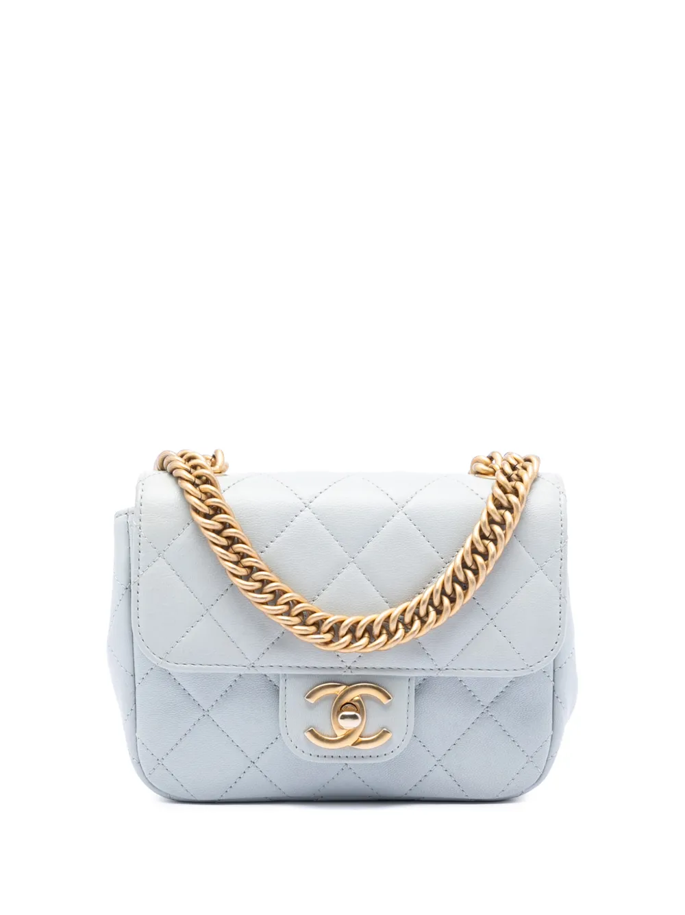 CHANEL Pre-Owned 2021-2025 Mini Square Grained Calfskin Chain Flap crossbody bag - Blue