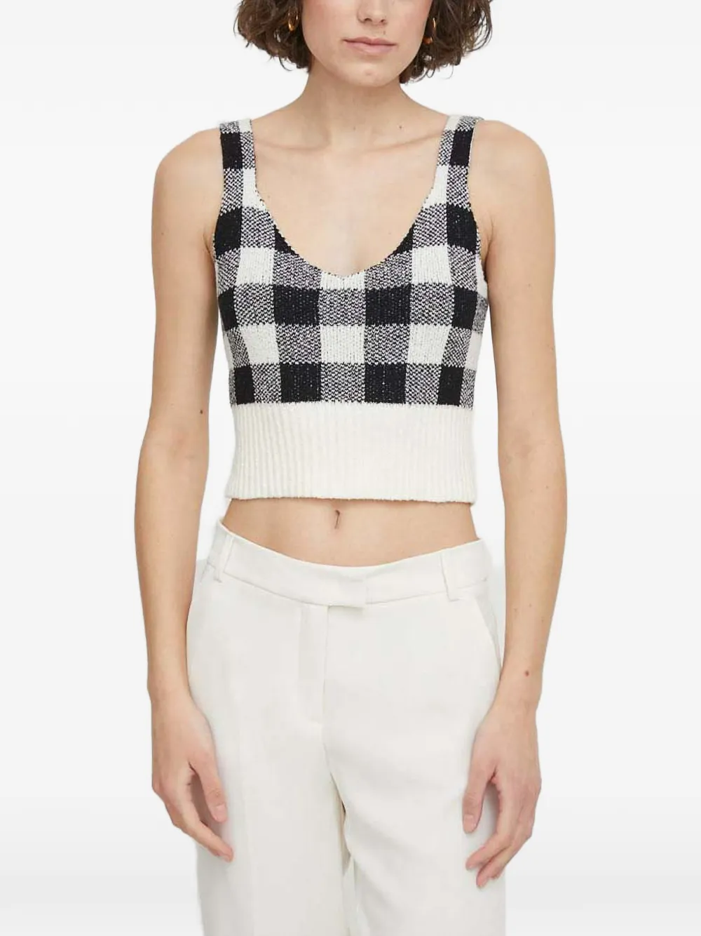 Sisley Top corto a quadri - Bianco