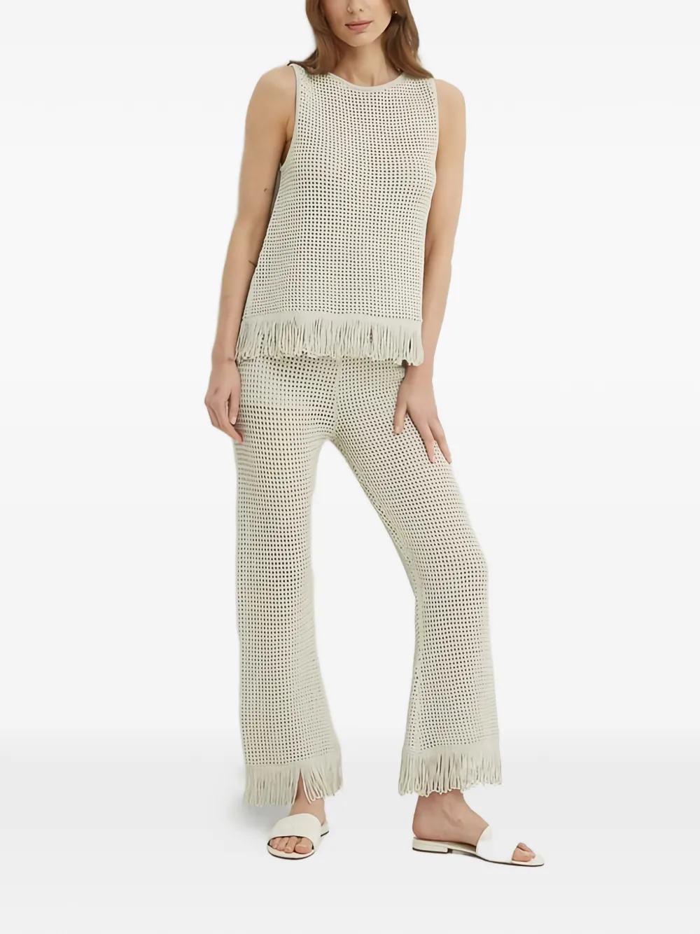 Sisley Gehaakte broek met franje Beige