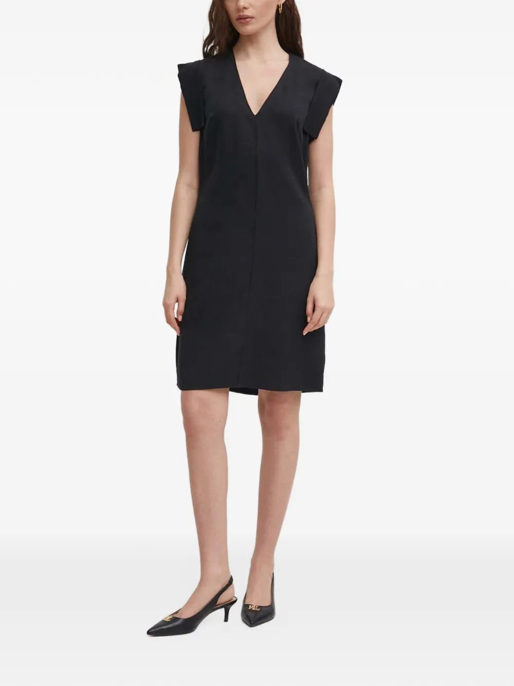 Benetton Mini-jurk met kapmouwen en V-hals Zwart