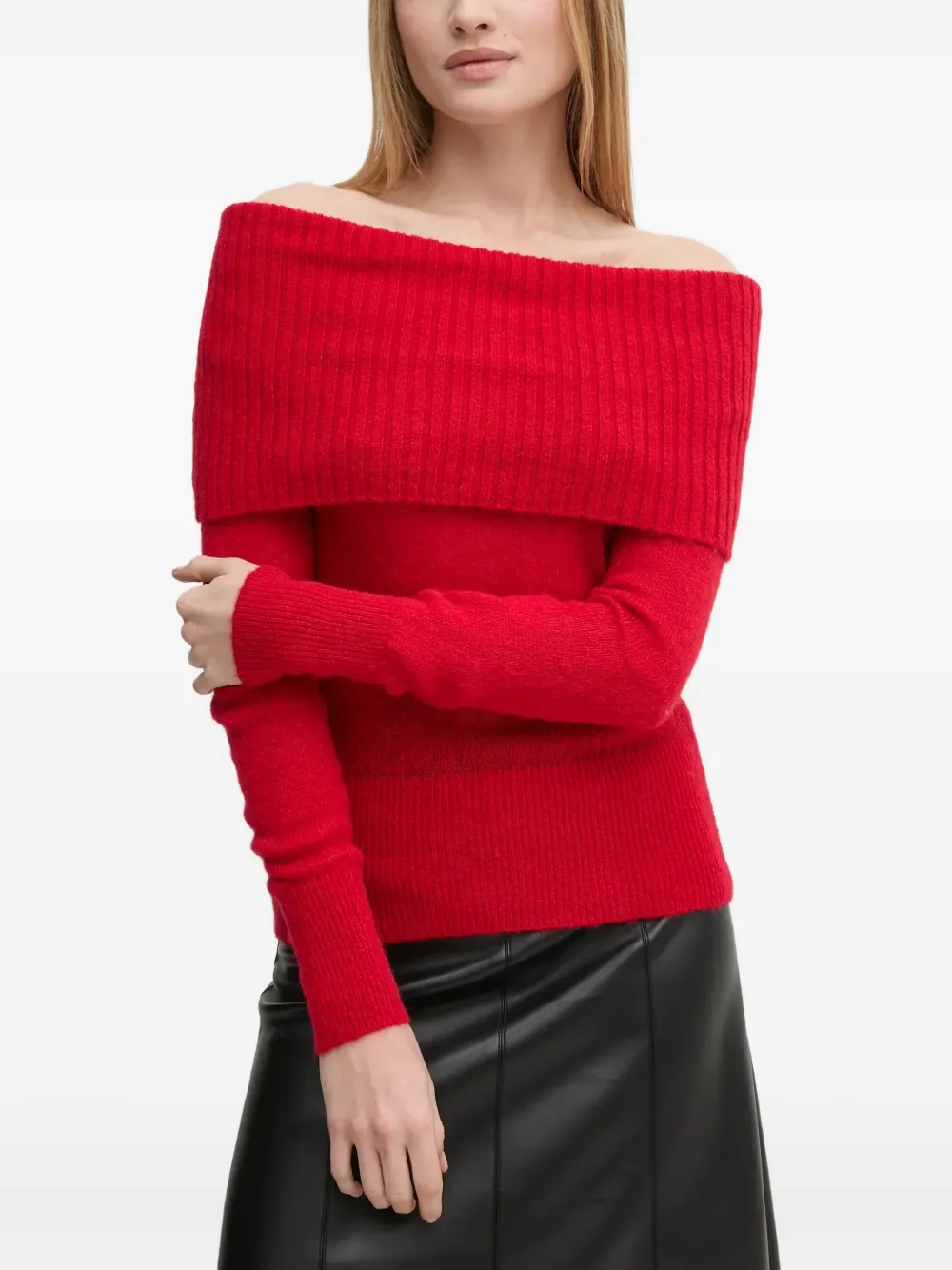 Sisley off-shoulder ribbed-knit sweater - Rosso
