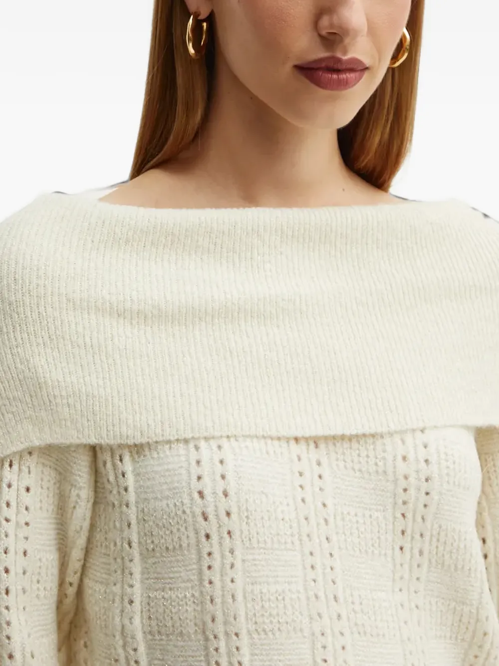 Silvian Heach Rojas pointellegebreide off-shoulder trui Beige
