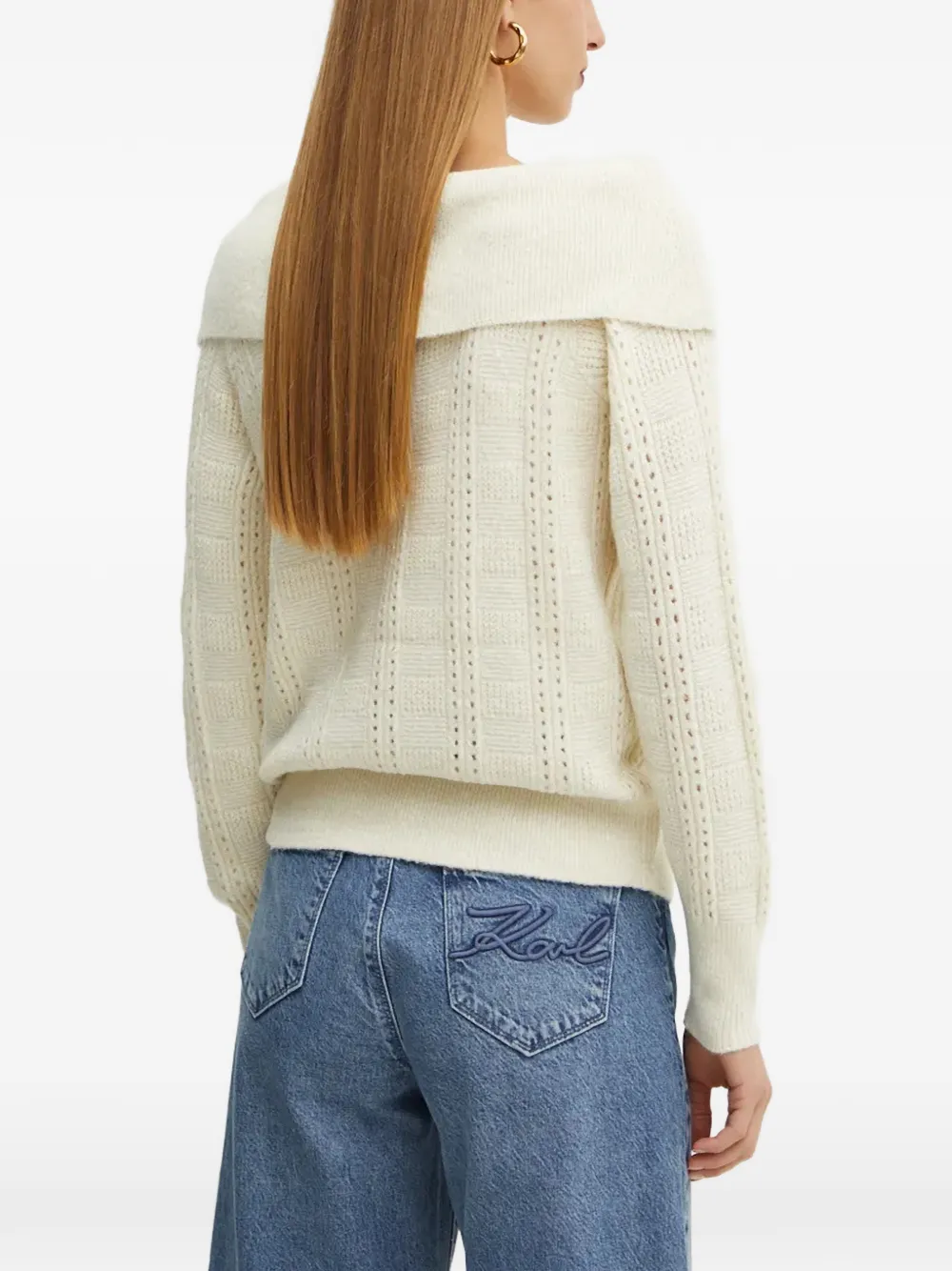 Silvian Heach Rojas pointellegebreide off-shoulder trui Beige