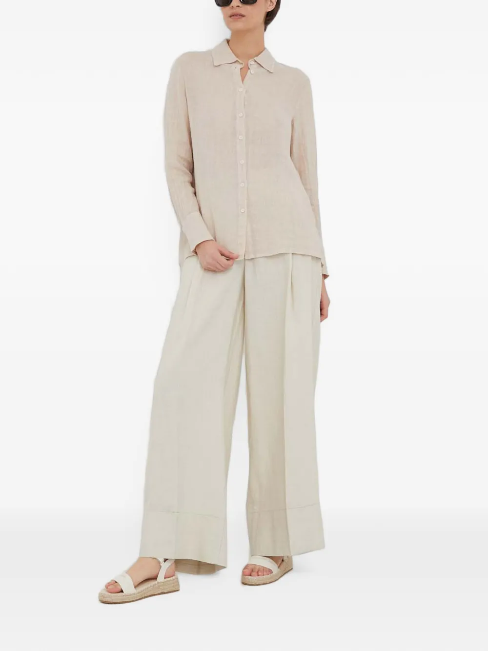 Benetton linen flared trousers Beige