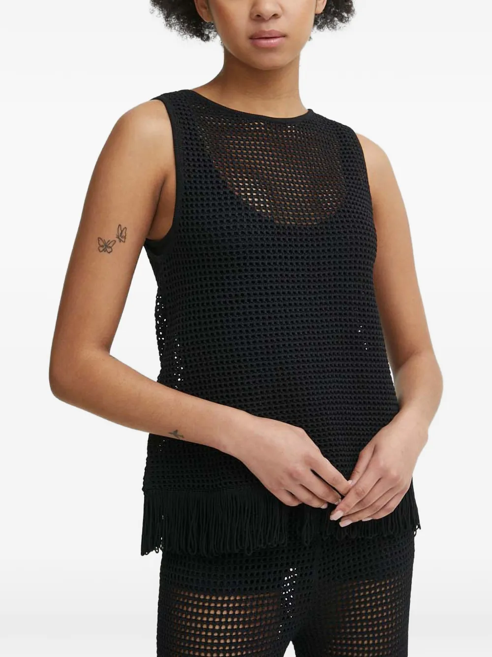 Sisley Top con frange - Nero