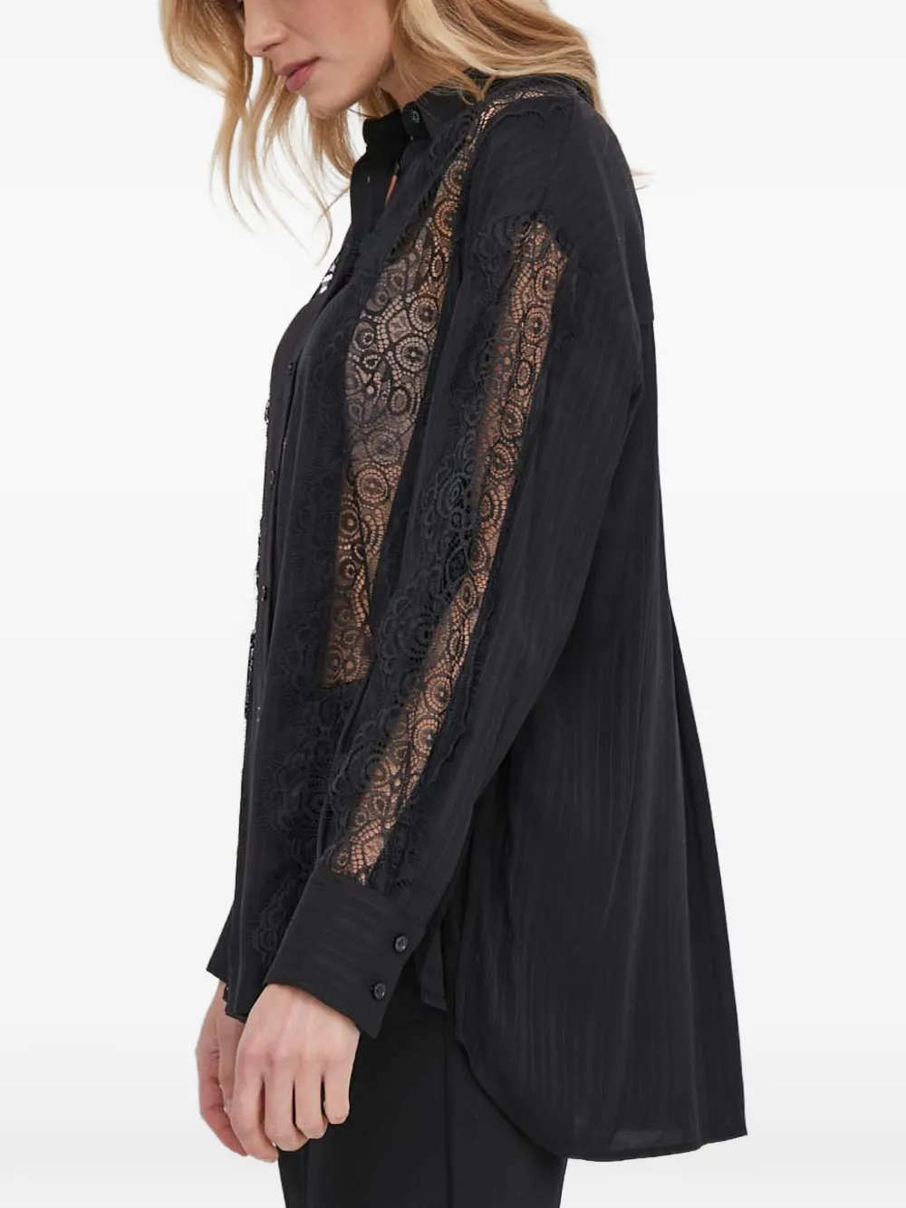 Sisley Shirt met kanten detail Zwart