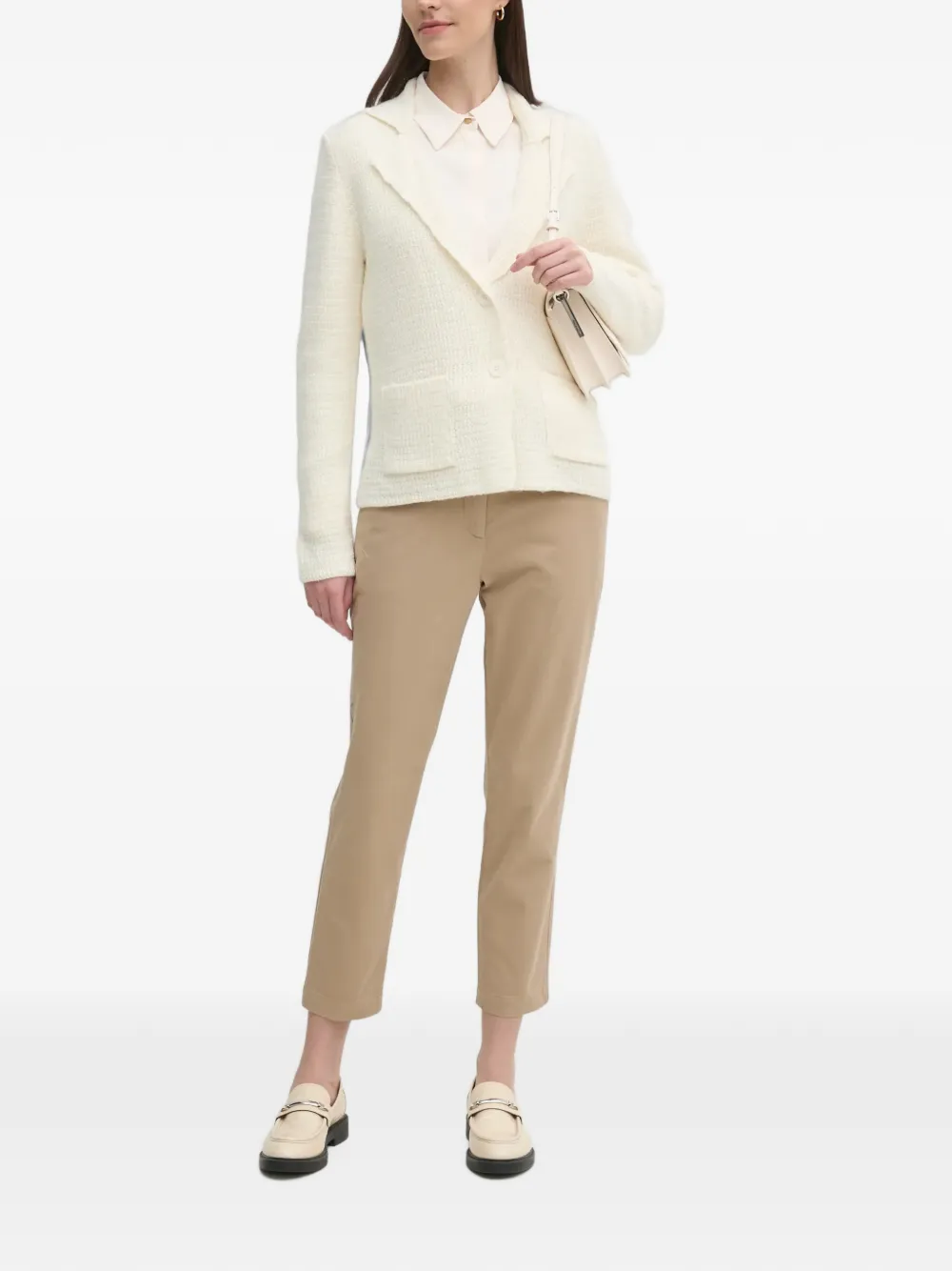 Sisley Gebreid vest met gekerfde revers en textuur Beige