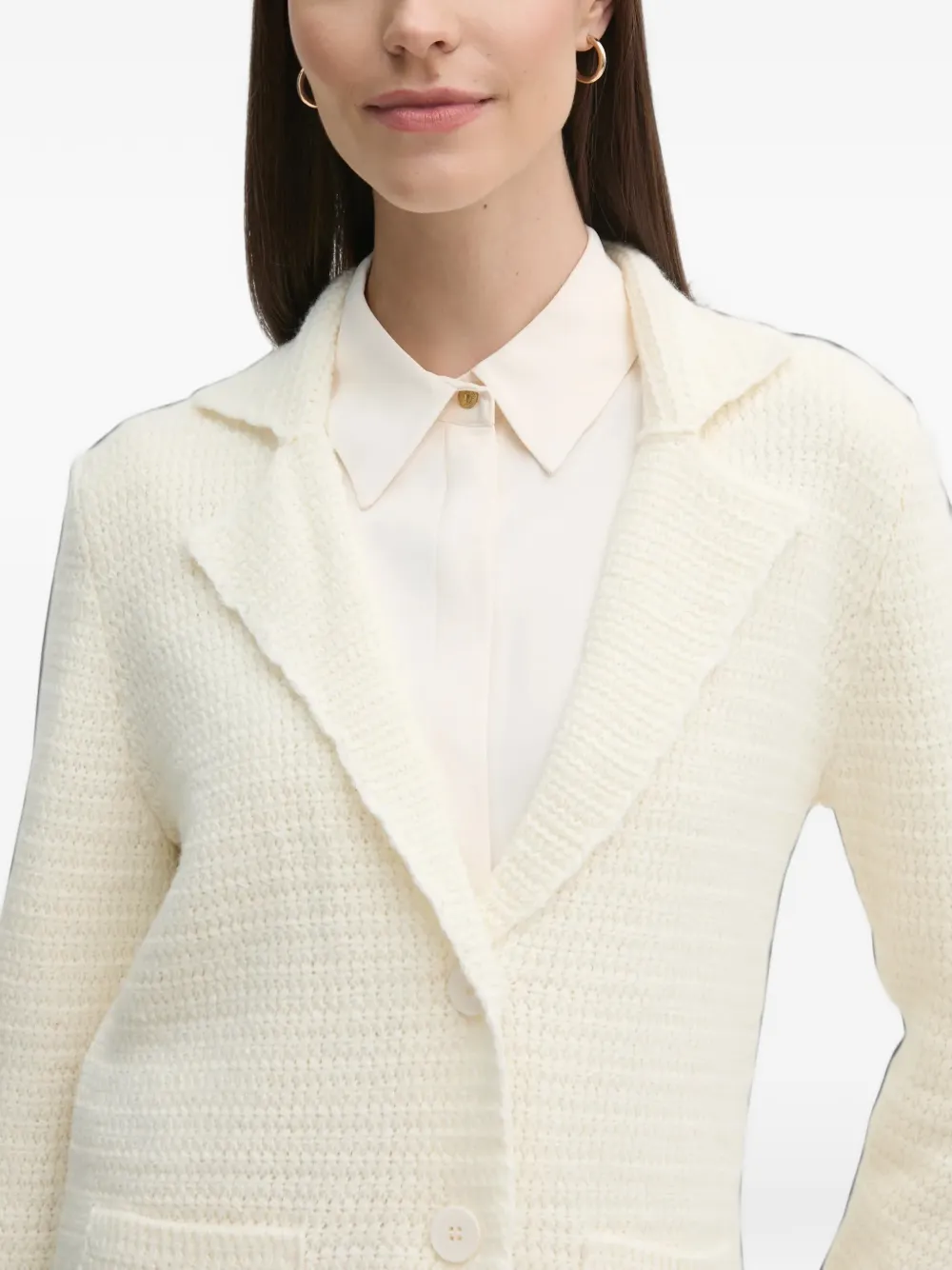 Sisley Gebreid vest met gekerfde revers en textuur Beige