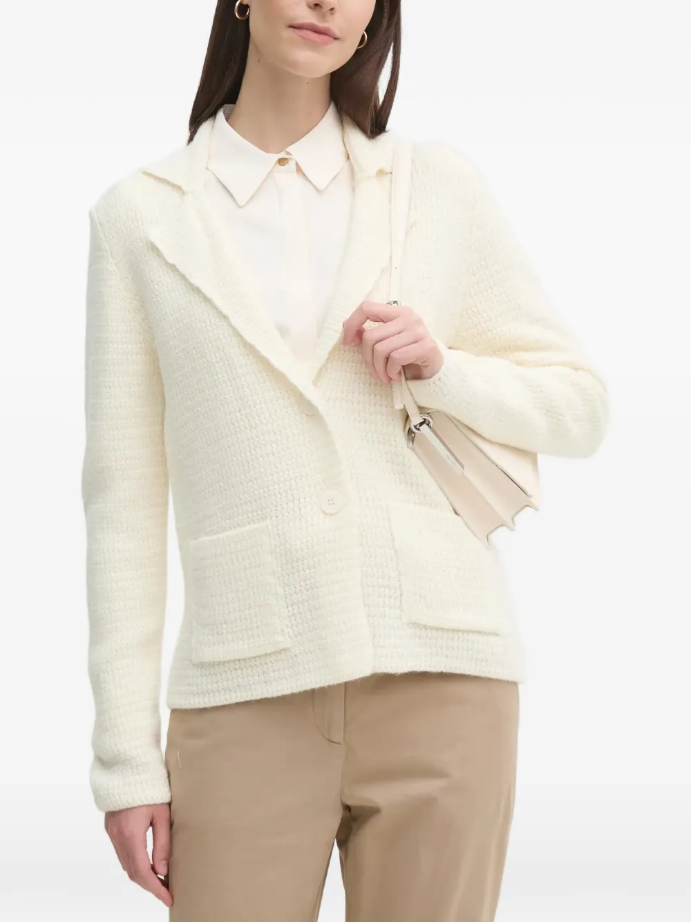 Sisley textured-knit notched-lapel cardigan - Toni neutri