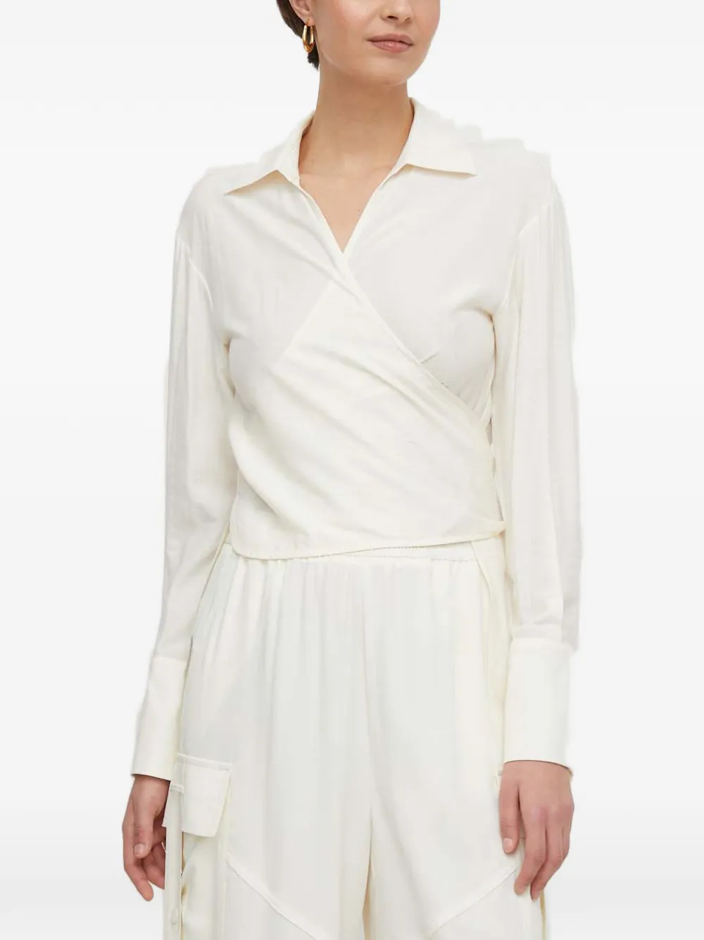 Sisley wrap-style long-sleeve blouse - Bianco