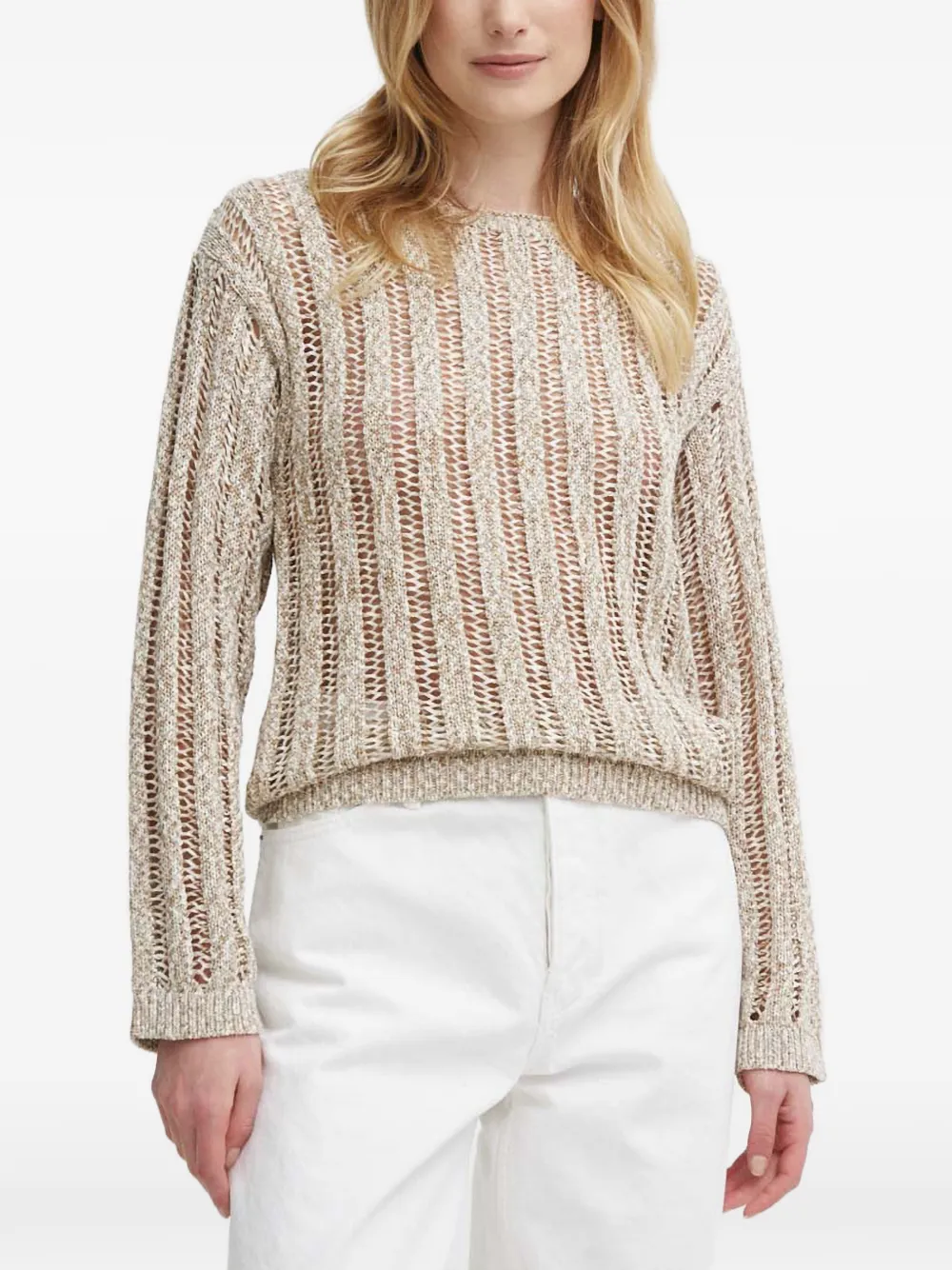 Sisley Pullover mit Lochstrickmuster - Nude