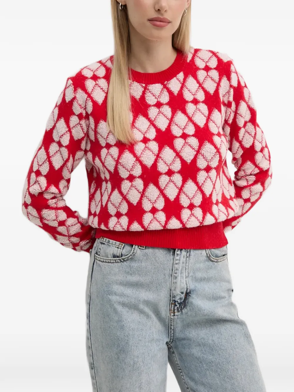 Benetton Heart Pattern Sweater In Red