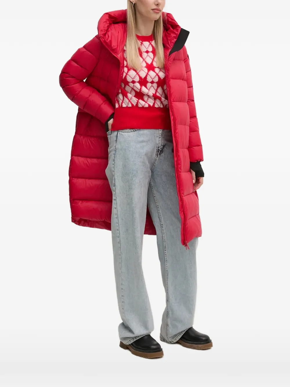 Benetton Heart Pattern Sweater In Red