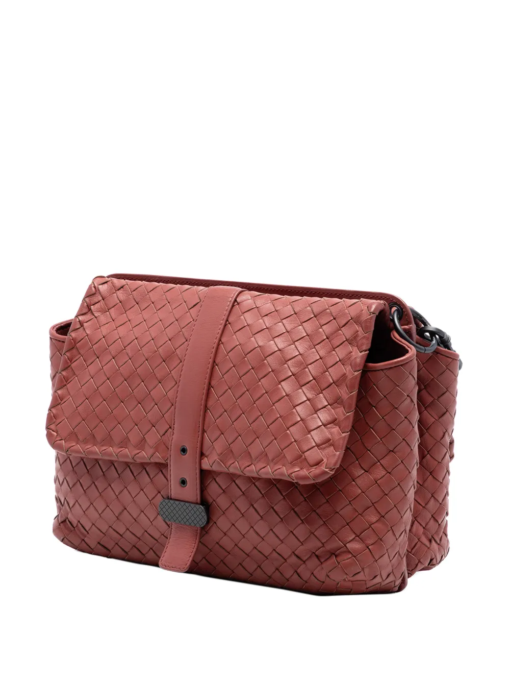  Bottega Veneta Pre-owned 2012-2025 Nappa Intrecciato Double Sided Flap Messenger Bag Crossbody Bag - Red 