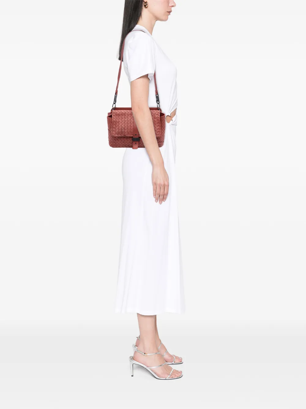  Bottega Veneta Pre-owned 2012-2025 Nappa Intrecciato Double Sided Flap Messenger Bag Crossbody Bag - Red 