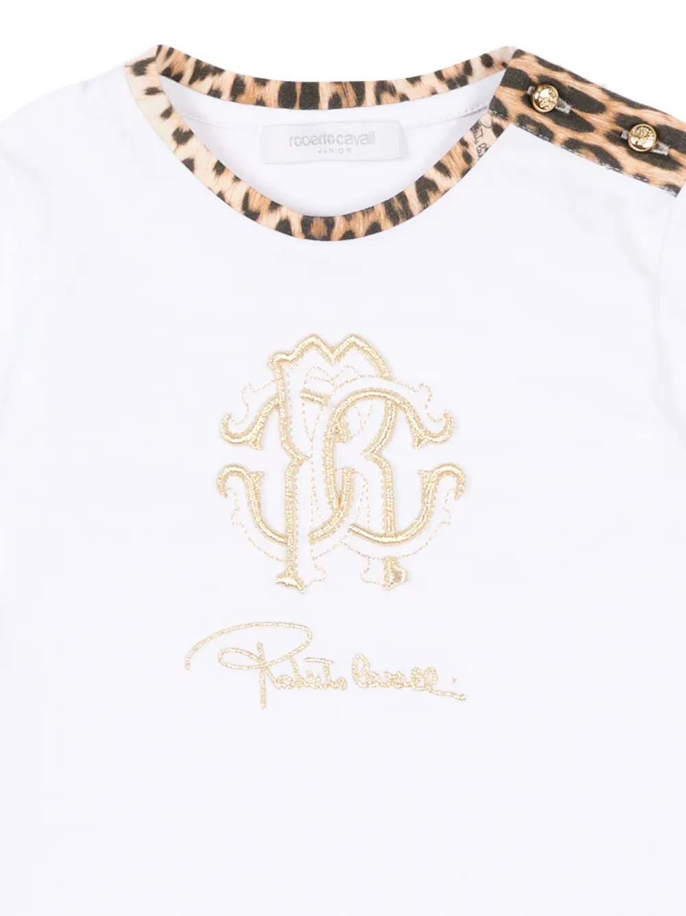Roberto Cavalli Junior T-shirt met luipaardprint en korte mouwen Wit