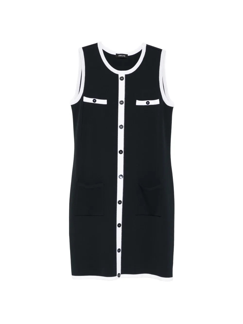 anne claire contrast-trim buttoned midi dress - Blu