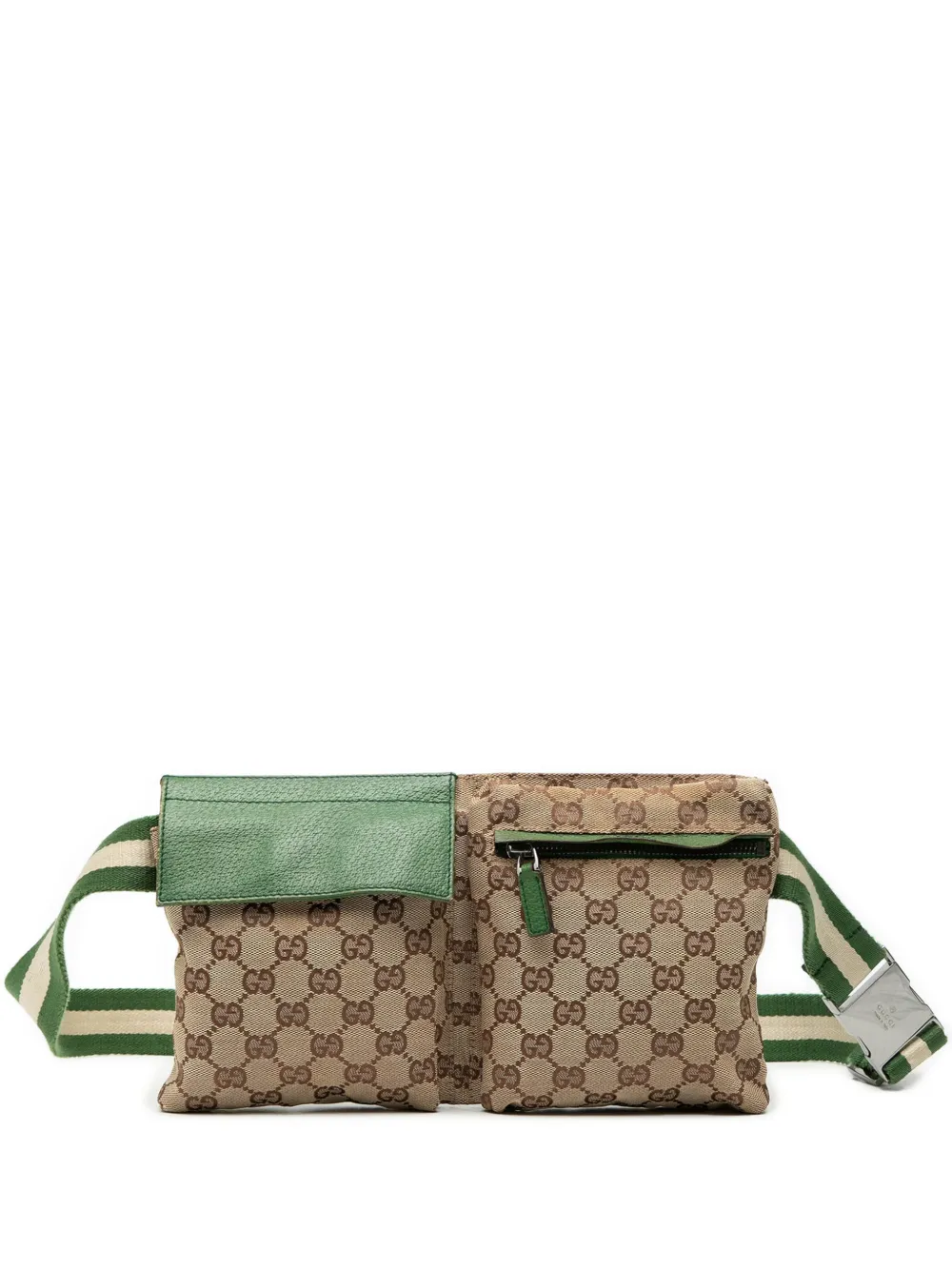 Gucci Pre-Owned 2000-2015 GG Canvas Web Double Pocket belt bag - Marrone