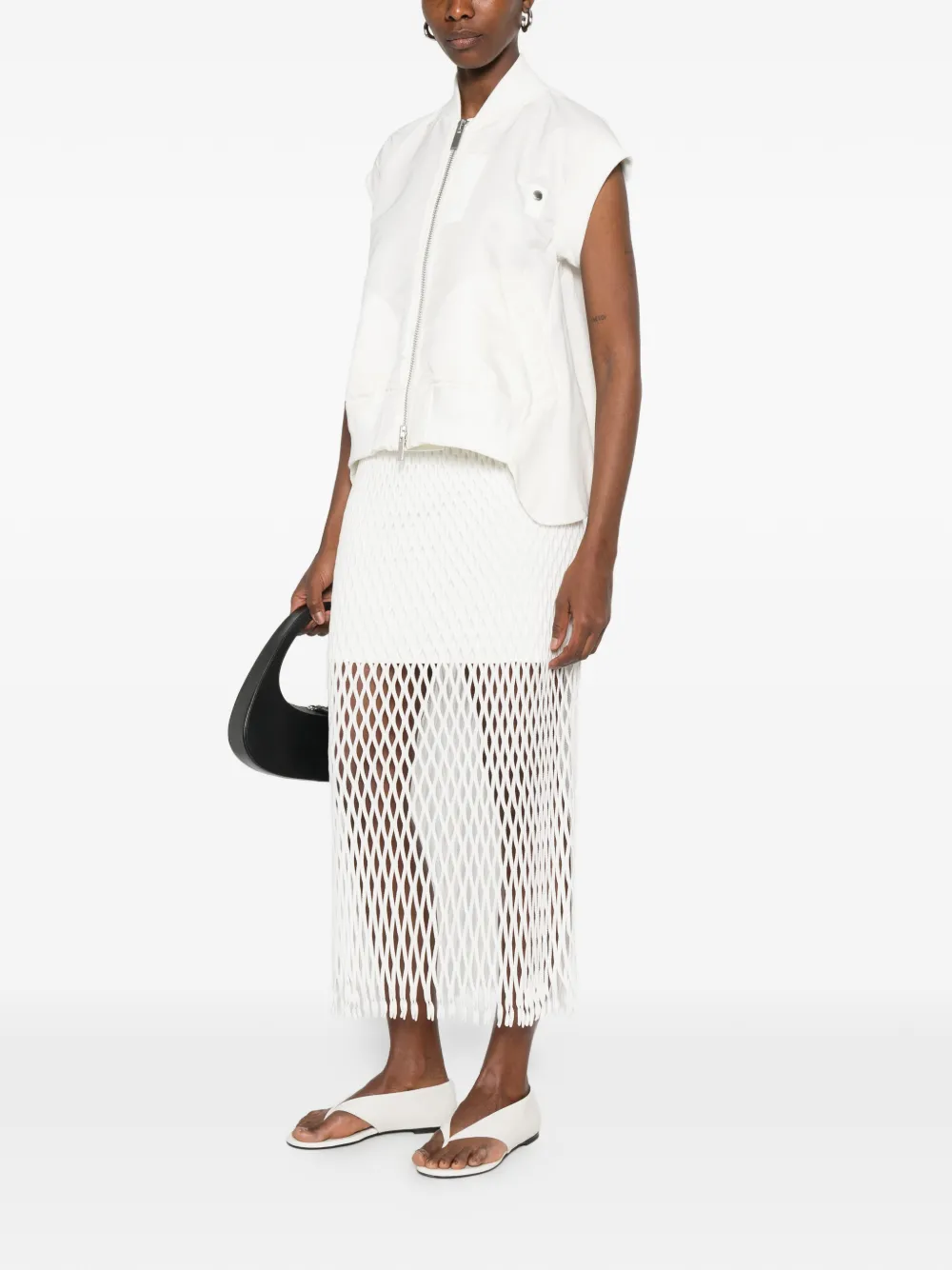  Sacai Zip Silk Sweater - White 
