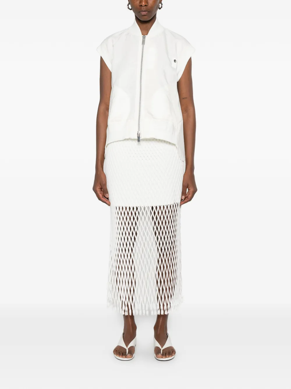  Sacai Zip Silk Sweater - White 