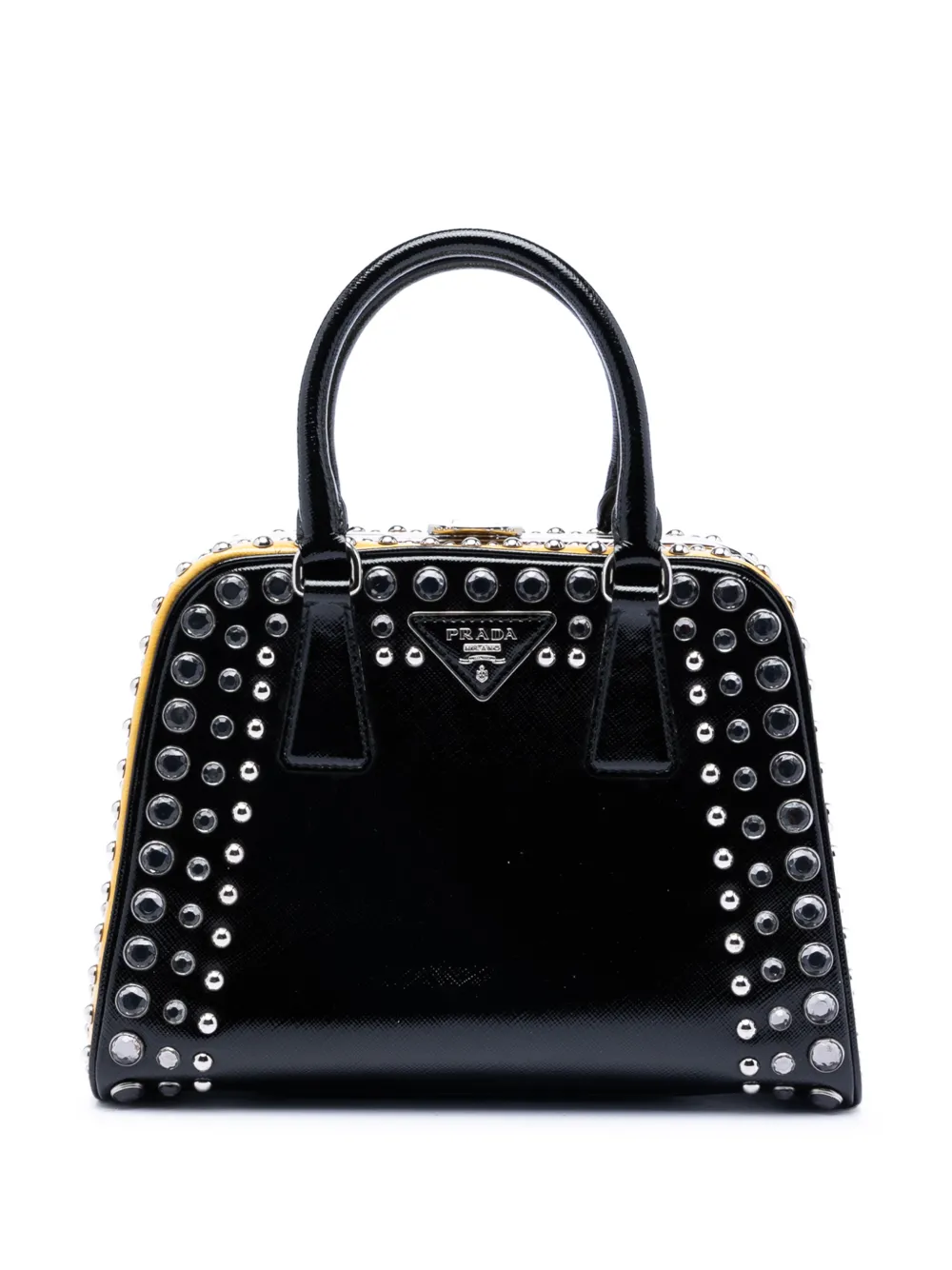 Prada Pre-Owned 2013-2025 Small Studded Saffiano Vernice Frame Top Handle Bag satchel - Nero
