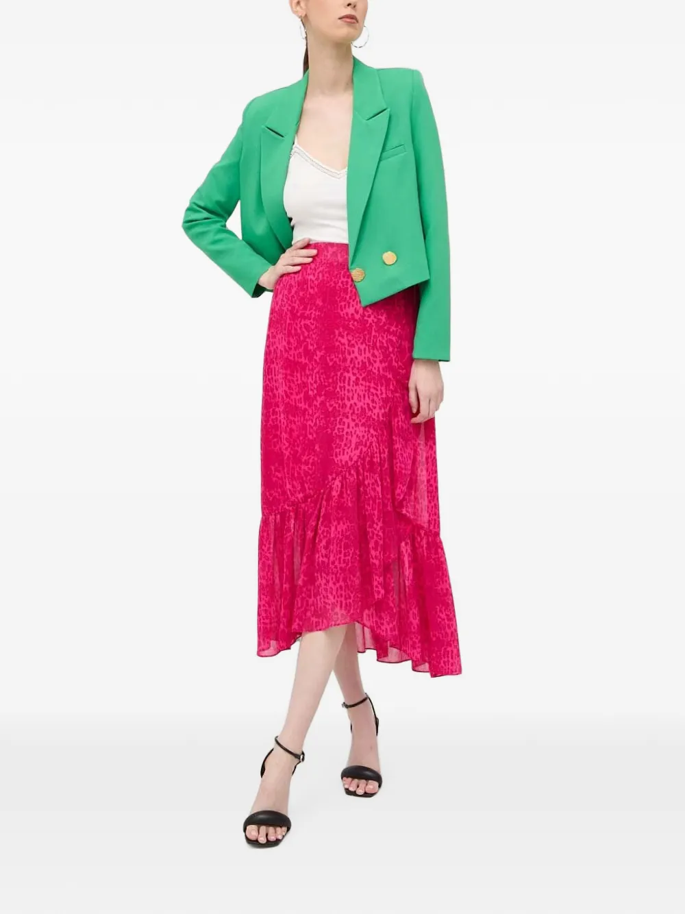 Morgan ruffled animal-print midi skirt · 34