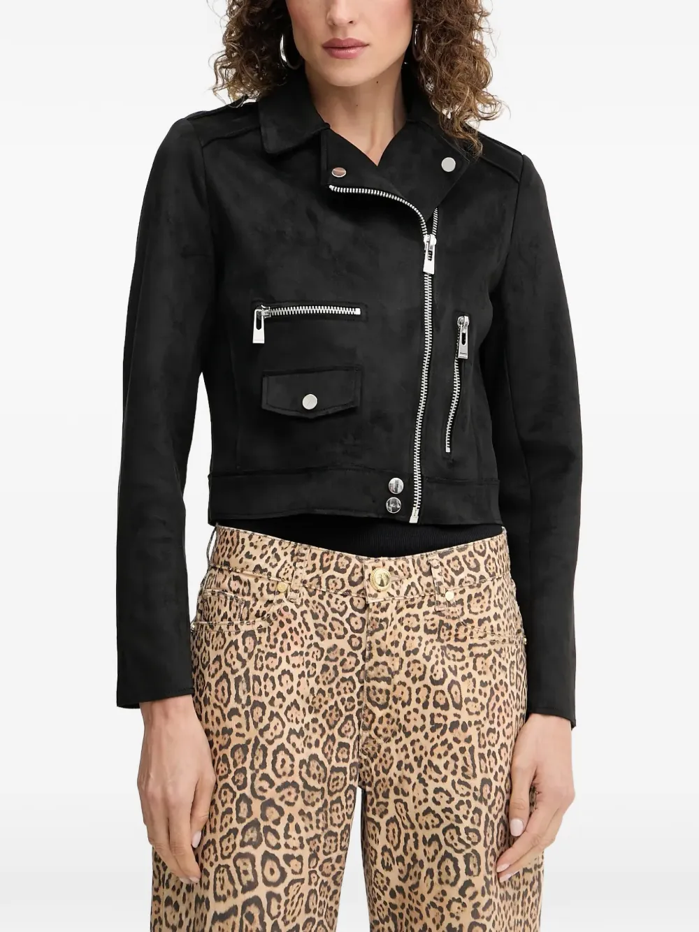 Morgan Suede-effect Biker Jacket In Black