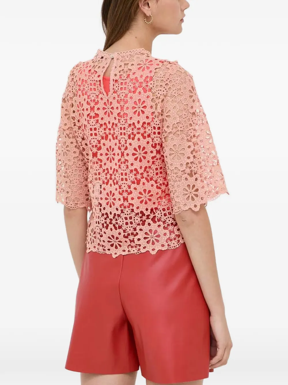 Morgan Opengewerkte top met kant Roze