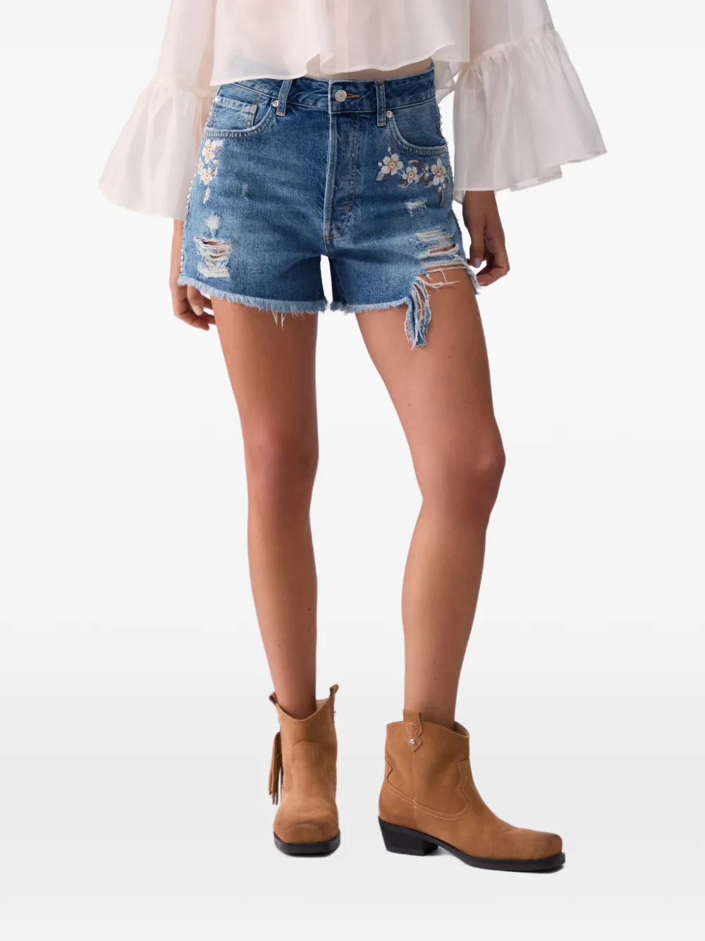  Liu Jo Distressed-effect Shorts - Blue 