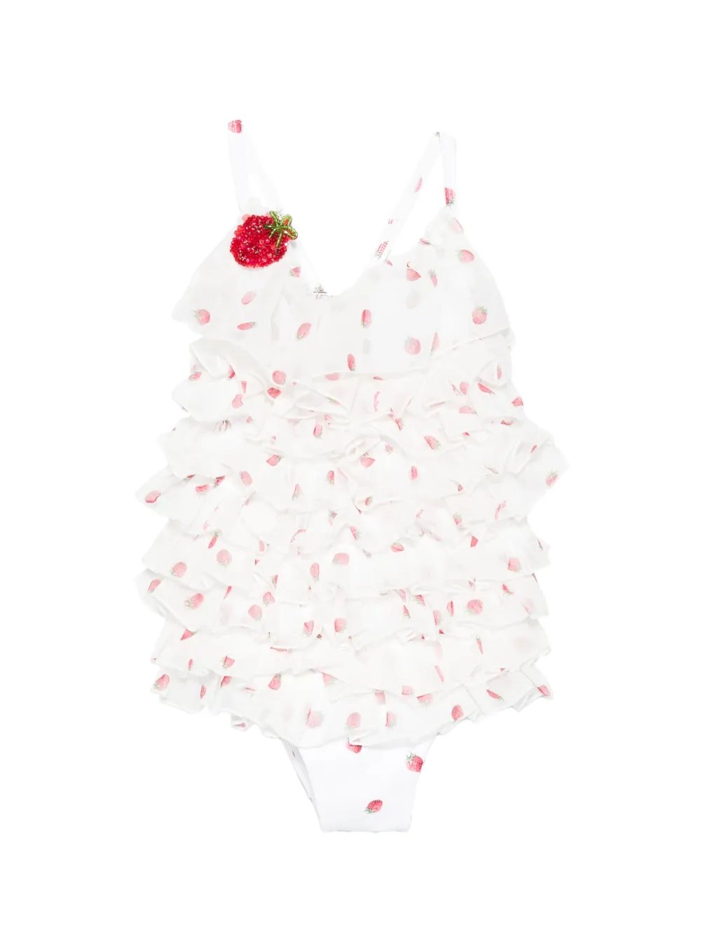 Monnalisa strawberry ruffled swimsuit - Bianco