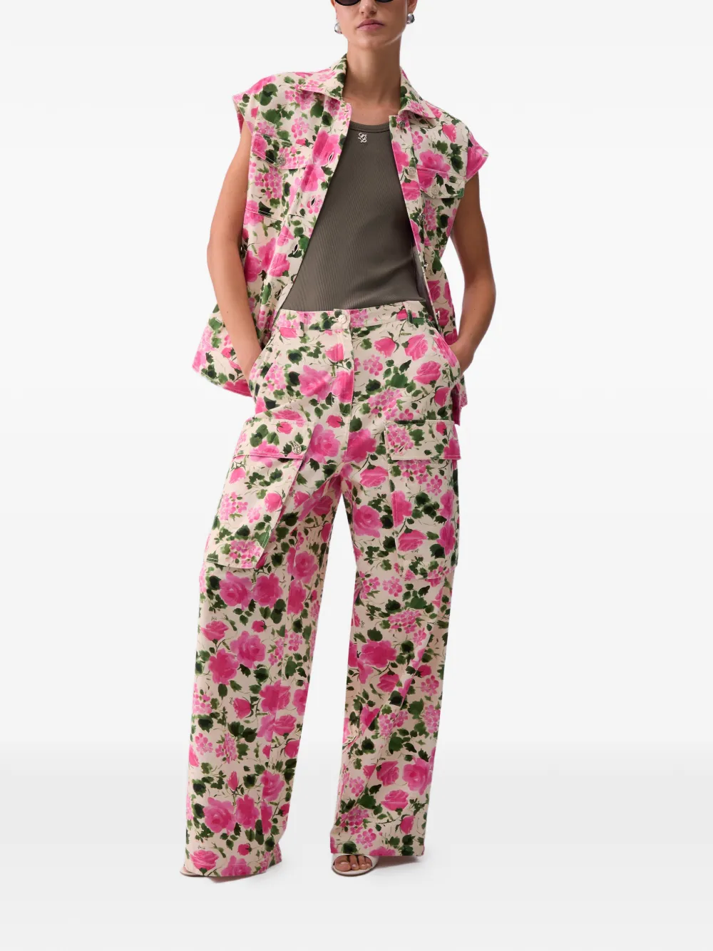 LIU JO Cargo broek met bloemenprint Beige