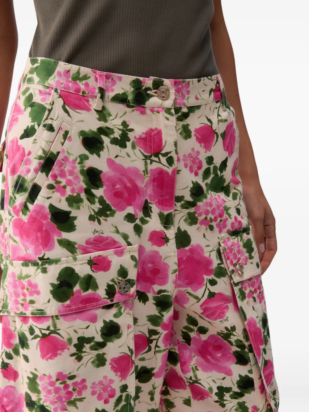 LIU JO Cargo broek met bloemenprint Beige