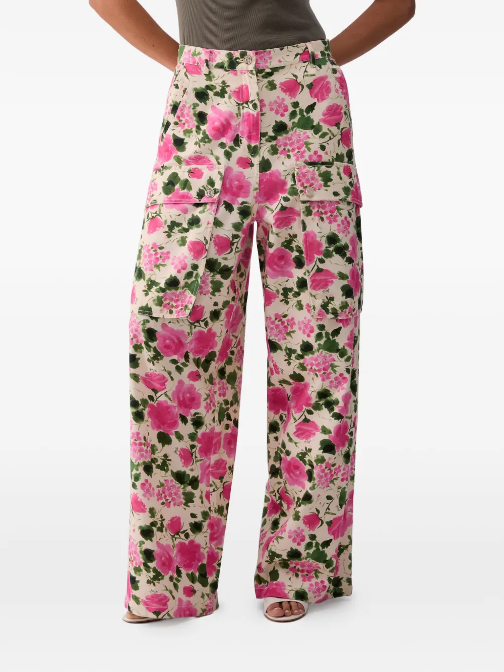 LIU JO Cargo broek met bloemenprint Beige